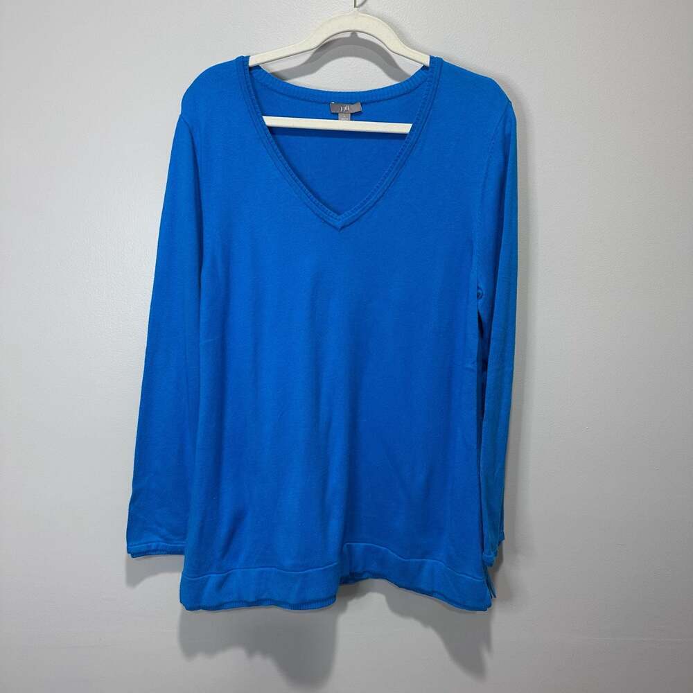 J. Jill Blue V-Neck Lightweight Pullover Long Sleeve Sweater Size Large